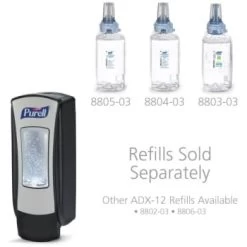PURELL® ADX-12 Push-Style Sanitizer Dispenser, Chrome/Black, For 1200 ML ADX-12 Hand Sanitizer Refills 11 PURELL® ADX-12 Push-Style Sanitizer Dispenser, Chrome/Black, For 1200 ML ADX-12 Hand Sanitizer Refills -Home Storage And Cleaning 108697 v DetailedProductView1 Lg