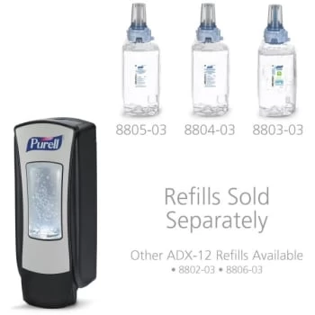 PURELL® ADX-12 Push-Style Sanitizer Dispenser, Chrome/Black, For 1200 ML ADX-12 Hand Sanitizer Refills 5 PURELL® ADX-12 Push-Style Sanitizer Dispenser, Chrome/Black, For 1200 ML ADX-12 Hand Sanitizer Refills - Image 3