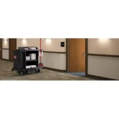 Suncast Commercial Premium Housekeeping Cart Partially Pre-Assembled, Black -Home Storage And Cleaning 203132 w LifestyleImage Lg