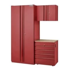 Husky 3-Piece Storage System In Red, 5 Drawer, 64 In. W X 81 In. H X 24 In. D