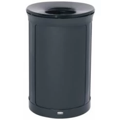 Rubbermaid Commercial Deco Indoor Trash Can 33 Gal Round Jet Black Metallic