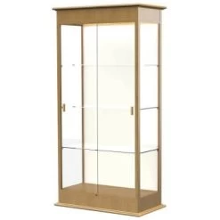 Ghent Waddell Varsity Lighted Carmel Oak Case W/sliding Door/plaque Fabric Back