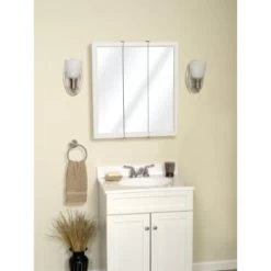 Zenith 24w X 26" Surface Mount White Tri-View Wood Mirrored Medicine Cabinet 7 Zenith 24w X 26" Surface Mount White Tri-View Wood Mirrored Medicine Cabinet -Home Storage And Cleaning 404442 GLAM V Lg