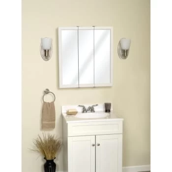 Zenith 24w X 26" Surface Mount White Tri-View Wood Mirrored Medicine Cabinet 5 Zenith 24w X 26" Surface Mount White Tri-View Wood Mirrored Medicine Cabinet - Image 3