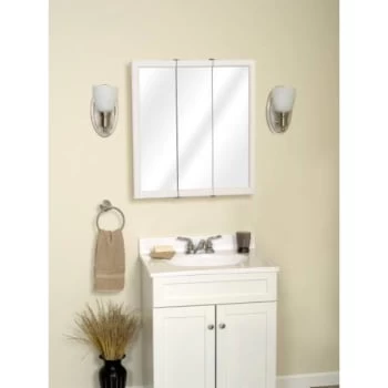Zenith 24w X 26" Surface Mount White Tri-View Wood Mirrored Medicine Cabinet 4 Zenith 24w X 26" Surface Mount White Tri-View Wood Mirrored Medicine Cabinet - Image 2