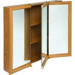 Zenith 24w X 26" Surface Mount Oak Tri-View Wood Mirrored Medicine Cabinet