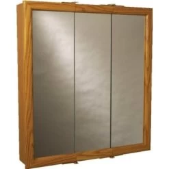 Zenith 24w X 26" Surface Mount Oak Tri-View Wood Mirrored Medicine Cabinet -Home Storage And Cleaning 404456 V Lg
