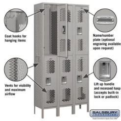 Salsbury Industries® Gray Double Tier Vented Metal Locker 6 Feet Highx12 Inches 7 Salsbury Industries® Gray Double Tier Vented Metal Locker 6 Feet Highx12 Inches -Home Storage And Cleaning 621076 w DetailedProductView1 Lg