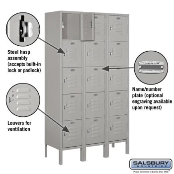 Salsbury Industries® Gray-Five Tier Box-Standard Metal Locker-5 Feet X 12inches 4 Salsbury Industries® Gray-Five Tier Box-Standard Metal Locker-5 Feet X 12inches - Image 2
