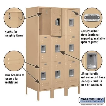 Salsbury Industries® Tan-Triple Tier Standard Metal Locker-5 Feet X 18 Inches 4 Salsbury Industries® Tan-Triple Tier Standard Metal Locker-5 Feet X 18 Inches - Image 2