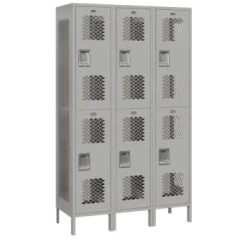 Salsbury IndustriesĀ® Double Tier-Gray-Vented Metal Locker 6 Feet X 18 Inches