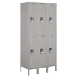 Salsbury IndustriesĀ® Gray- Double Tier Standard Metal Locker 6 Feet X 18 Inches