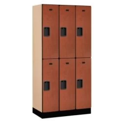 Salsbury IndustriesĀ® Designer Two Tier Wood Locker, Cherry, 3-Wide