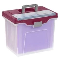 Office Depot® Clear/burgundy Large Mobile File Box