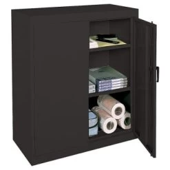 Realspace® Black Steel 2 Adjustable Shelf Storage Cabinet 42 X 36 X 18inch